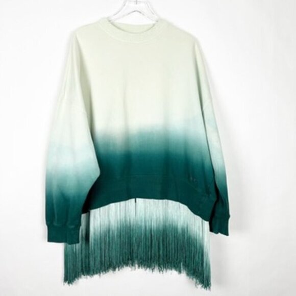 Twinset Milano Sweatshirt Womens XXL Green Ombre Tie-Dye Fringed Top Boho - Picture 15 of 16
